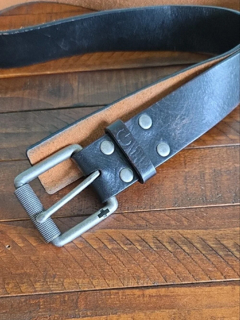 GUESS Black Leather Men's Belt Silver Buckle Size 34